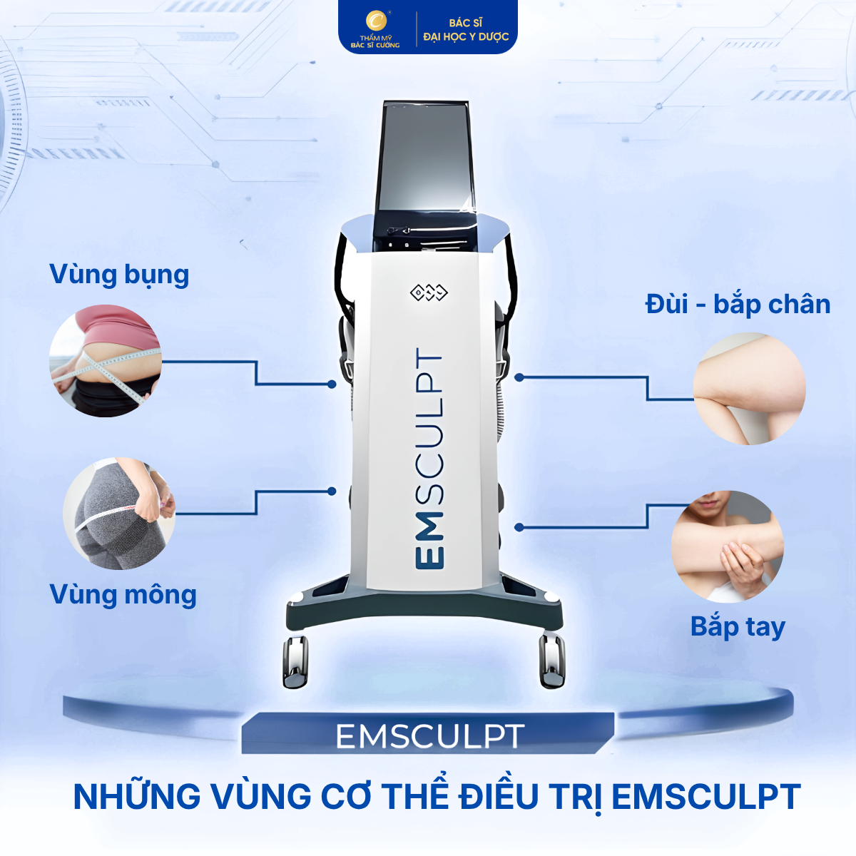 Những vùng cơ thể phù hợp để điều trị EMSculpt